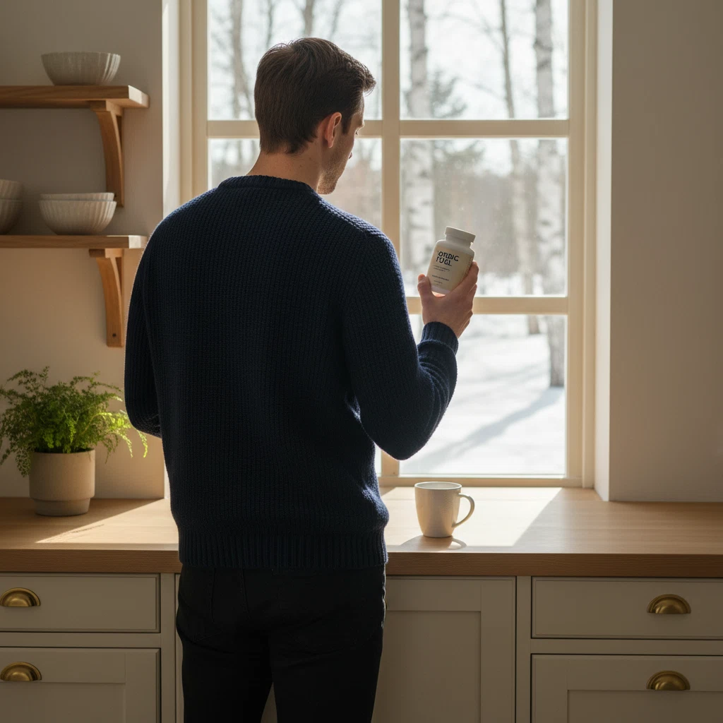 Daglig rutin med kosttillskott för aktiv livsstil man 40 plus